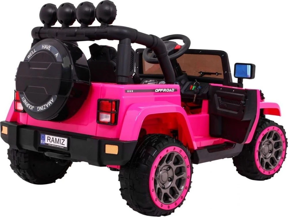 Ramiz Visureigis "Full Time 4WD" vaikams Rožinis + 4x4 pavara + Nuotolinio valdymo pultas + LED garso signalas + Daiktadėžė