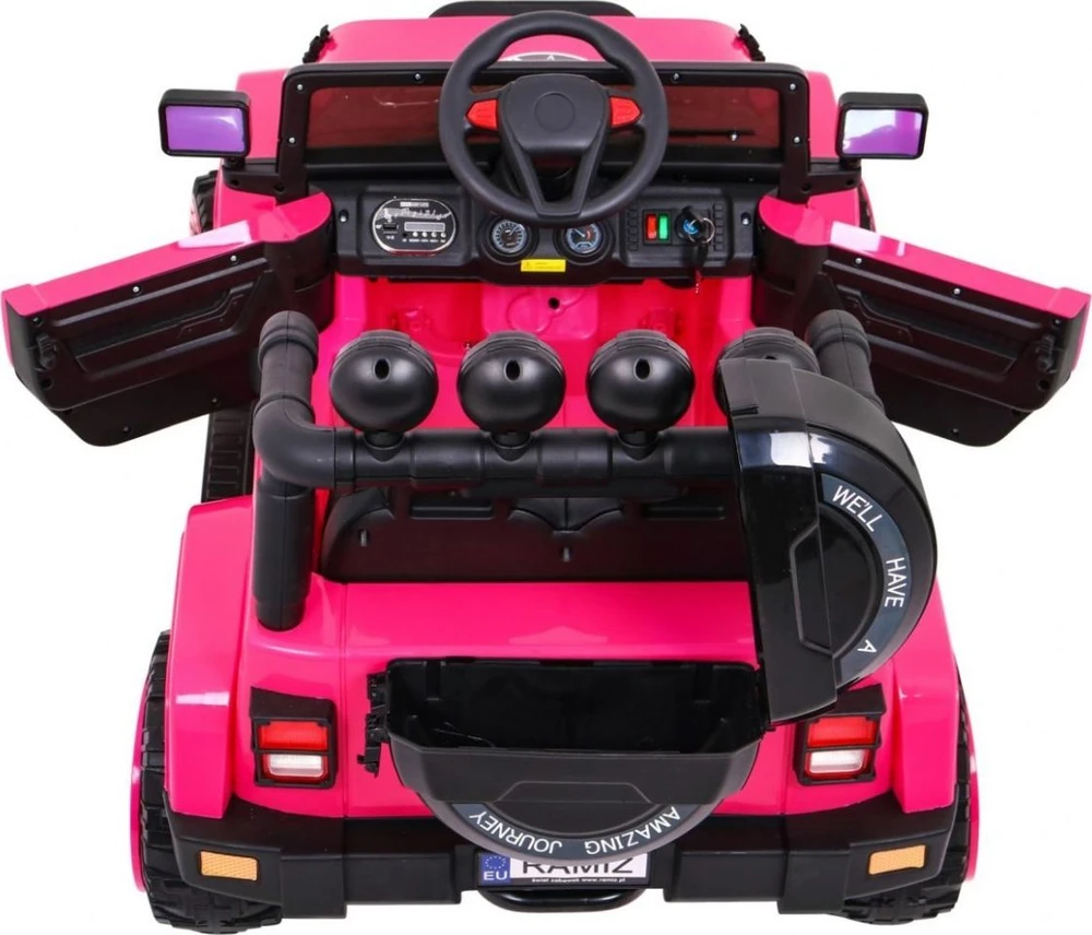 Ramiz Visureigis "Full Time 4WD" vaikams Rožinis + 4x4 pavara + Nuotolinio valdymo pultas + LED garso signalas + Daiktadėžė