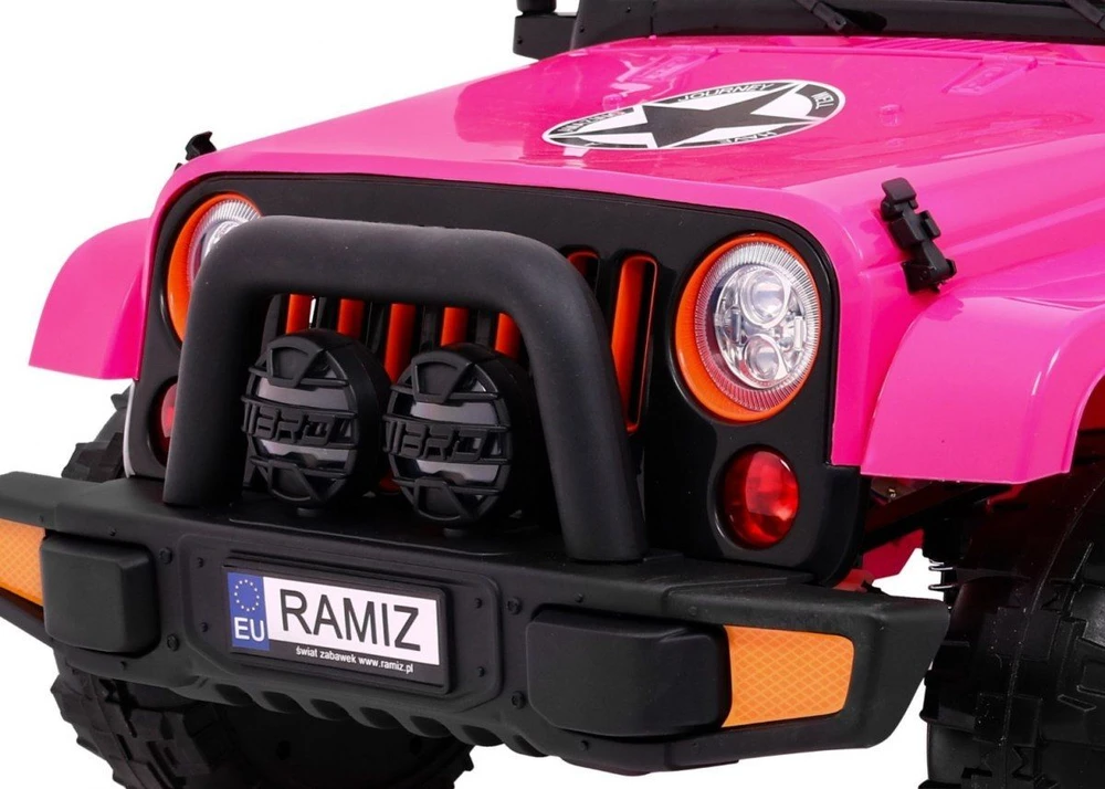 Ramiz Visureigis "Full Time 4WD" vaikams Rožinis + 4x4 pavara + Nuotolinio valdymo pultas + LED garso signalas + Daiktadėžė
