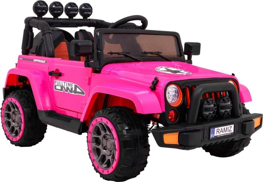 Ramiz Visureigis "Full Time 4WD" vaikams Rožinis + 4x4 pavara + Nuotolinio valdymo pultas + LED garso signalas + Daiktadėžė