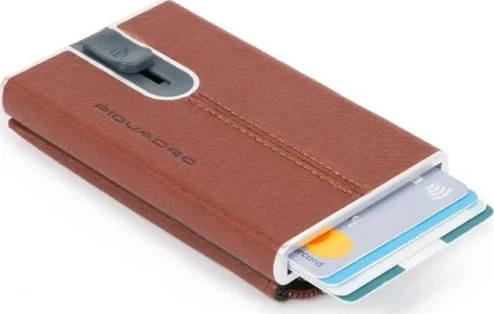Piquadro, Juodas Square, Leather Card Holder, Square Sliding System, Brown, Unisex