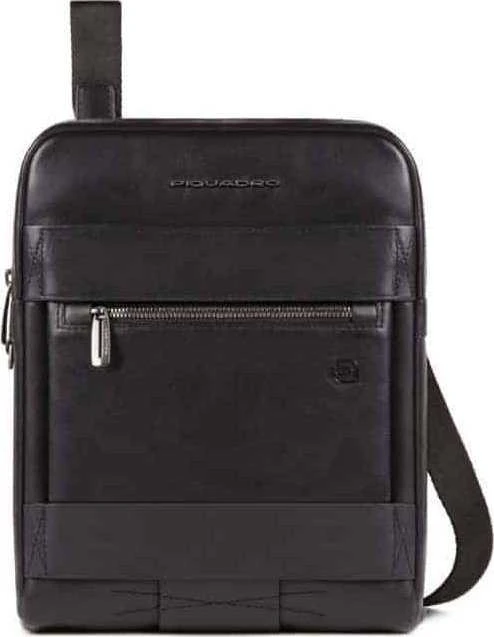 Piquadro, Trakai, Leather - Fabric, Small, Textile Crossbody Bag, Juodas, 27 x 21 x 5 cm, For Men