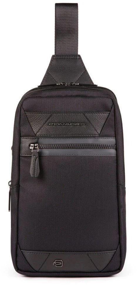 Piquadro, Trakai, Leather - Fabric, Mono Sling, Textile Crossbody Bag, Juodas, 42021990, 31 x 18 x 7 cm, For Men