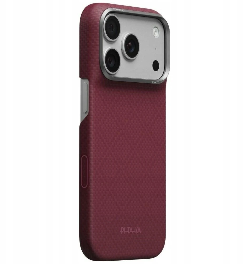 Dėklas PITAKA Edge Argyle MagSafe, skirtas iPhone 18 Pro / 17 Pro, bordo spalvos