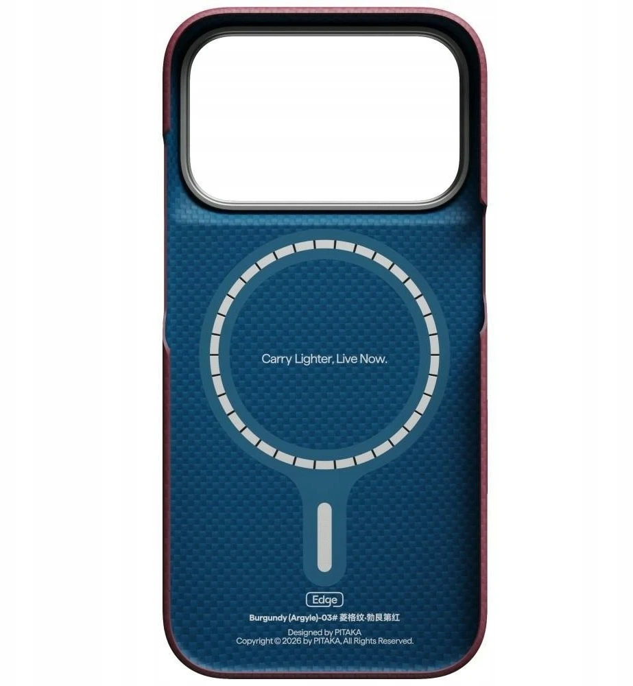 Dėklas PITAKA Edge Argyle MagSafe, skirtas iPhone 18 Pro / 17 Pro, bordo spalvos