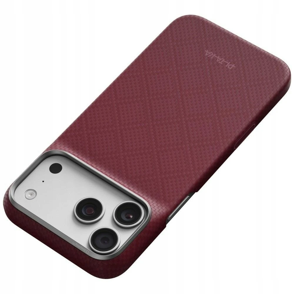 Dėklas PITAKA Edge Argyle MagSafe, skirtas iPhone 18 Pro Max / 17 Pro Max, bordo spalvos