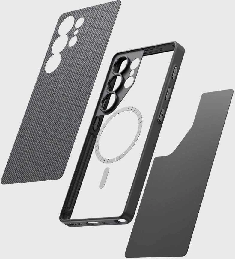 Dėklas Pitaka PIN Button Case, Juodas/Pilkas Plain - Samsung Galaxy S25 Ultra