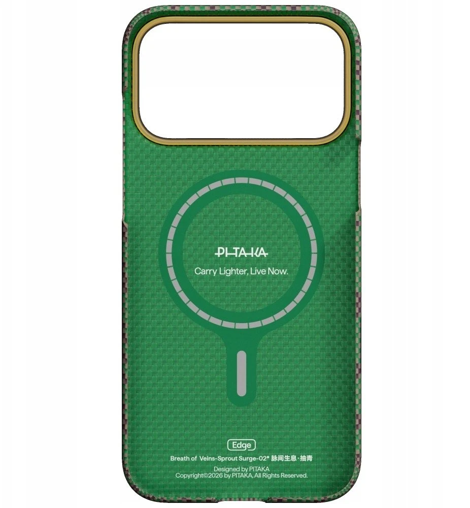 PITAKA Edge dėklas „Breath of Veins“, skirtas Apple iPhone 17 Pro, sprout surge