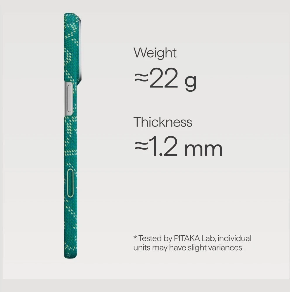 Dėklas PITAKA Ultra-Slim Monogram MagSafe iPhone 17 Pro auksinis žalias