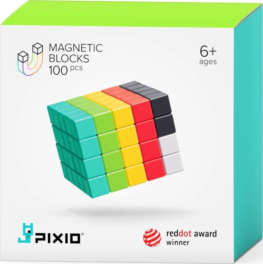 Pixio magnetinių kaladėlių rinkinys, 100 vnt., vaikams nuo 6 metų, lavina erdvinę vaizduotę, 6 spalvų