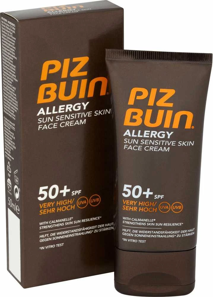 Saulei jautrios odos veido kremas Piz Buin Allergy SPF50, 50 ml