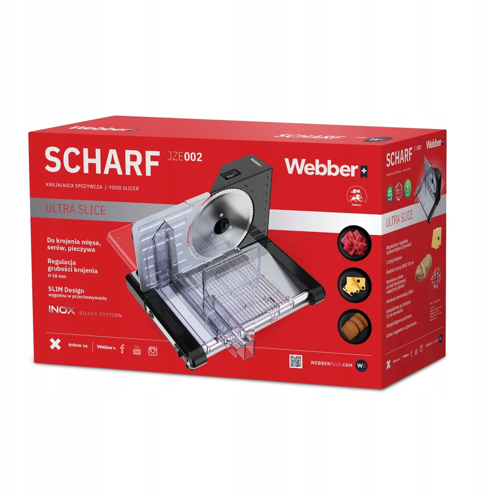 Pjaustyklė Webber Pjaustyklė ELEKTRYCZNA WEBBER INOX 160W DO CHLEBA WĘDLIN SERA REGULACJA