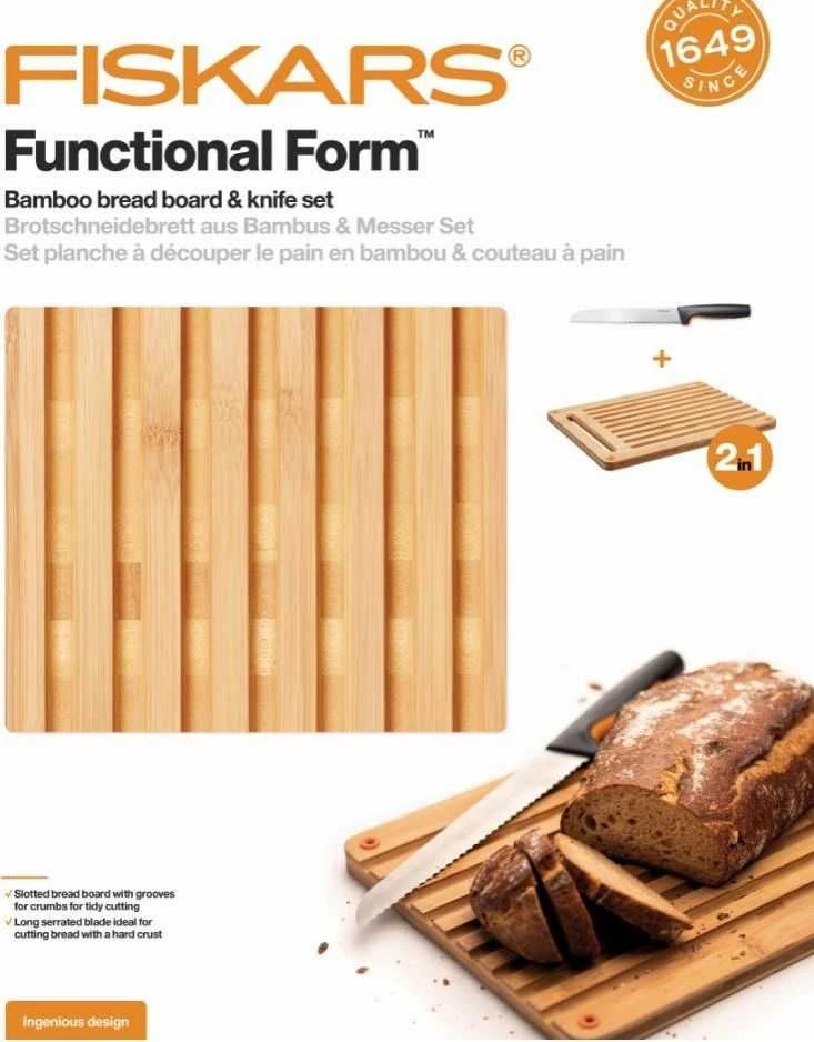 Fiskars Functional Form bambukinės lentelės duonai ir duonos peilio komplektas 1057551