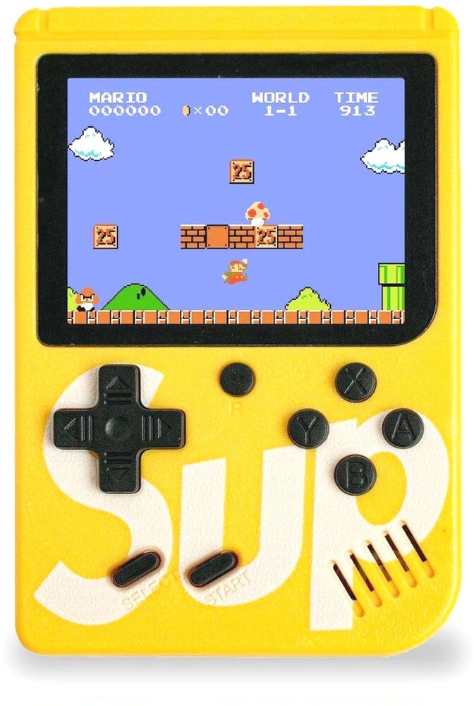 Dėklas Plaion GameBox R1 8bit Portatīvais Retro Spēļu Konsole ar 400 spēlēm 3'' LCD ar TV RCA kabeli Dzeltenā krāsā