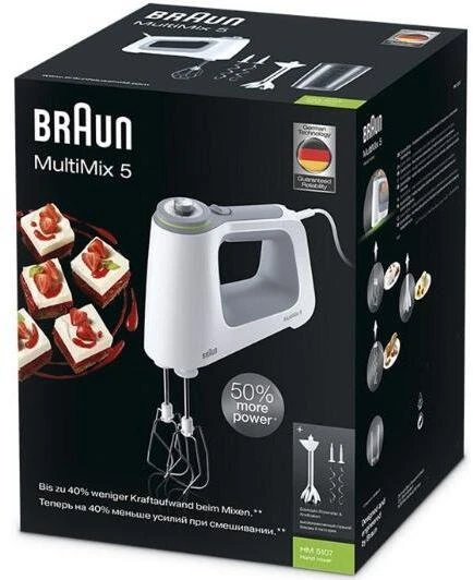 Plakiklis Braun MultiMix 5 HM 5107 Rankinis plaktuvas Pilka, Balta 750 W