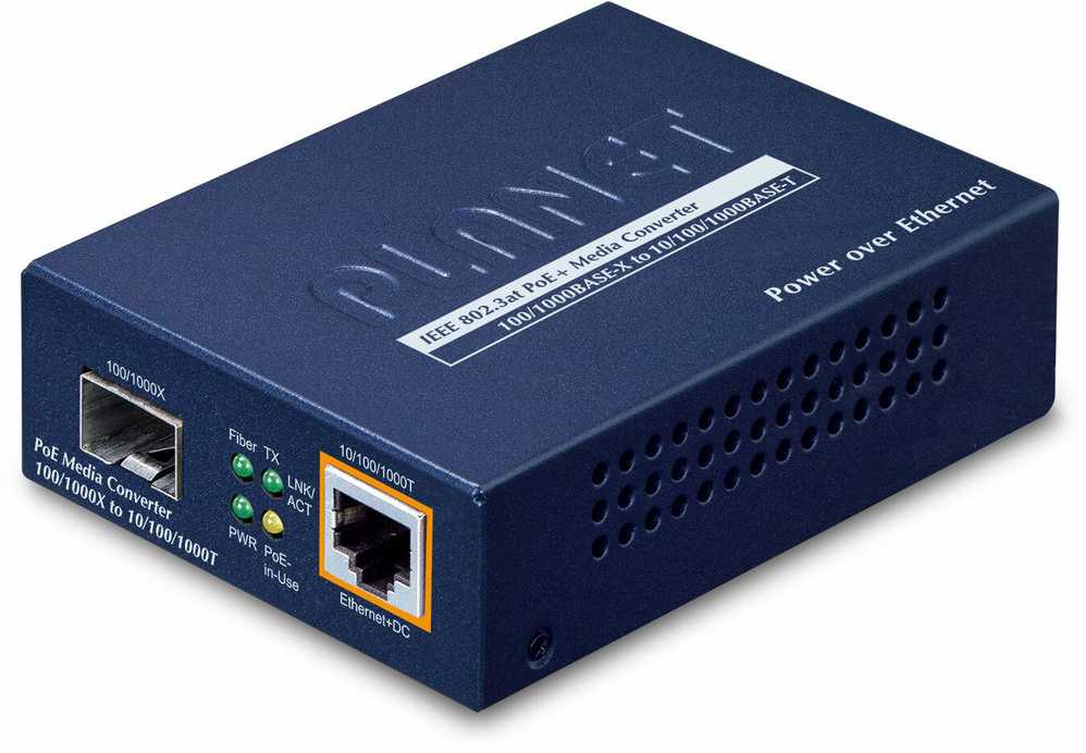 Konwerter światłowodowy Planet IEEE802.3af/at PoE 10/100/1000