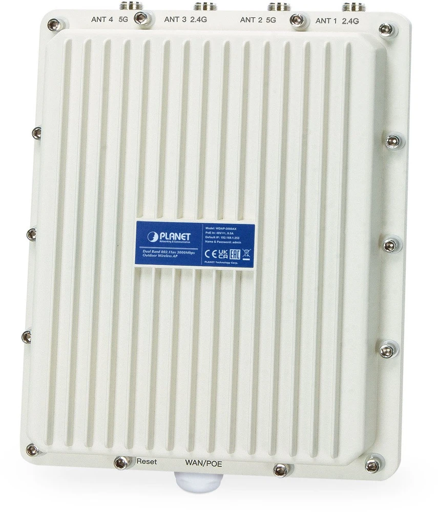 Maršrutizatorius PLANET IP67 Wi-Fi 6 802.11ax, dvigubas 2400 Mbit/s aliuminio maitinimas per Ethernet (PoE)