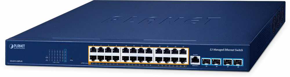 Šakotuvas Planet PLANET Layer 3 24-Port 10/100/1000T Zarządzany L3 Gigabit Ethernet (10/100/1000) Obsługa PoE Mėlyna