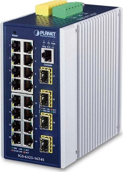 Šakotuvas PLANET IGS-6325-16T4S przełącznik sieciowy Zarządzany L3 Gigabit Ethernet (10/100/1000) Mėlyna, Pilka