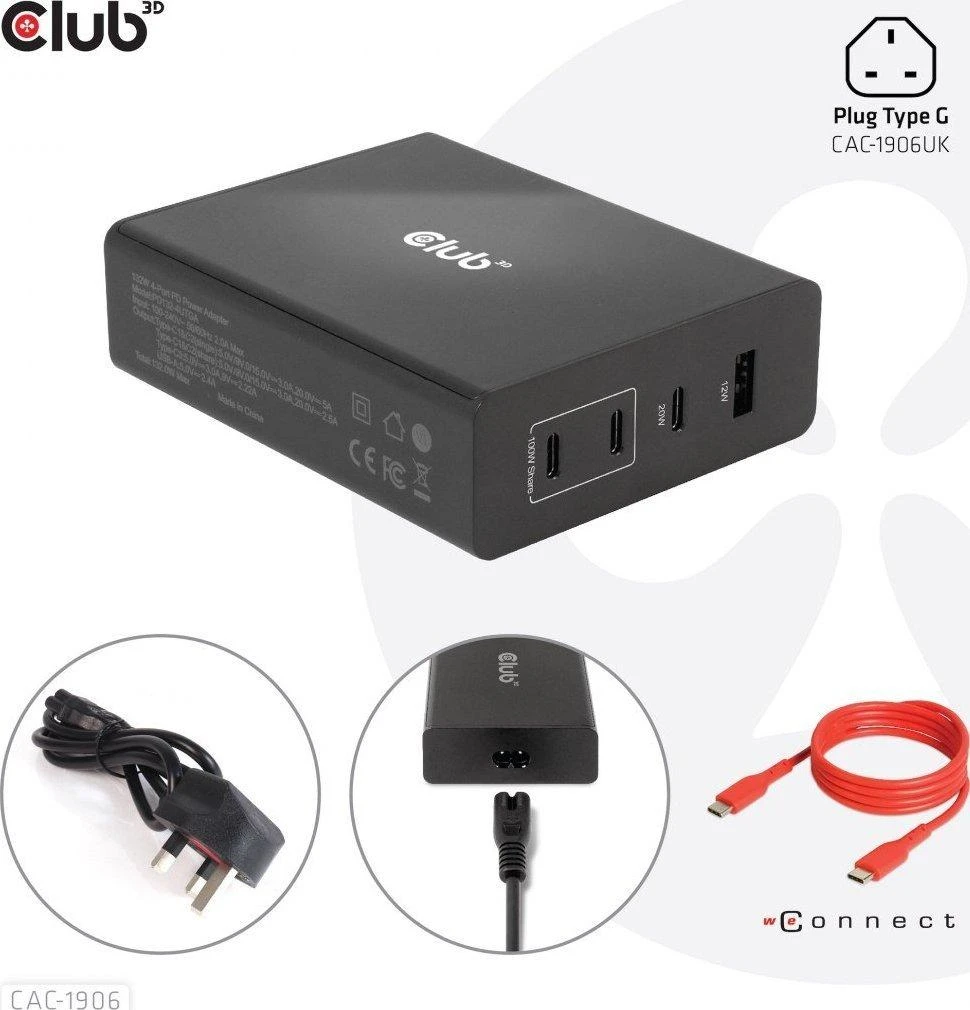 Club 3D 1x USB-A įkroviklis 3x USB-C (CAC-1906)