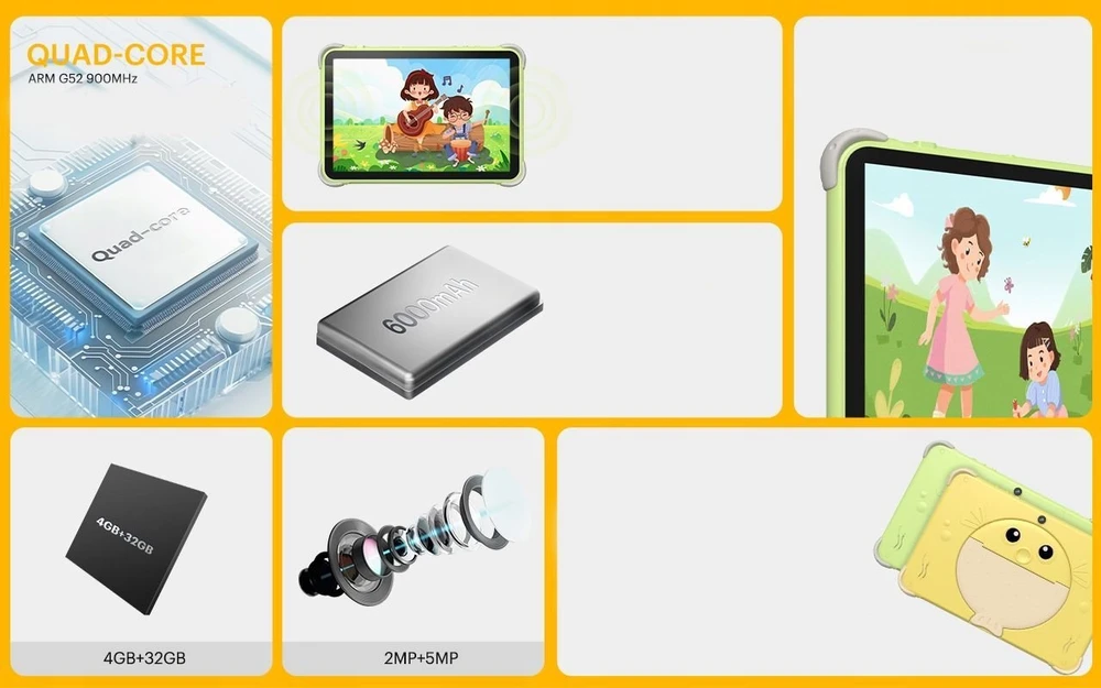 Planšetė Kodak Planšetė Dla Dzieci Kt102 10.1" Android 15 4/64gb 6000mah 2x Aparat / Kt102 Geltonas