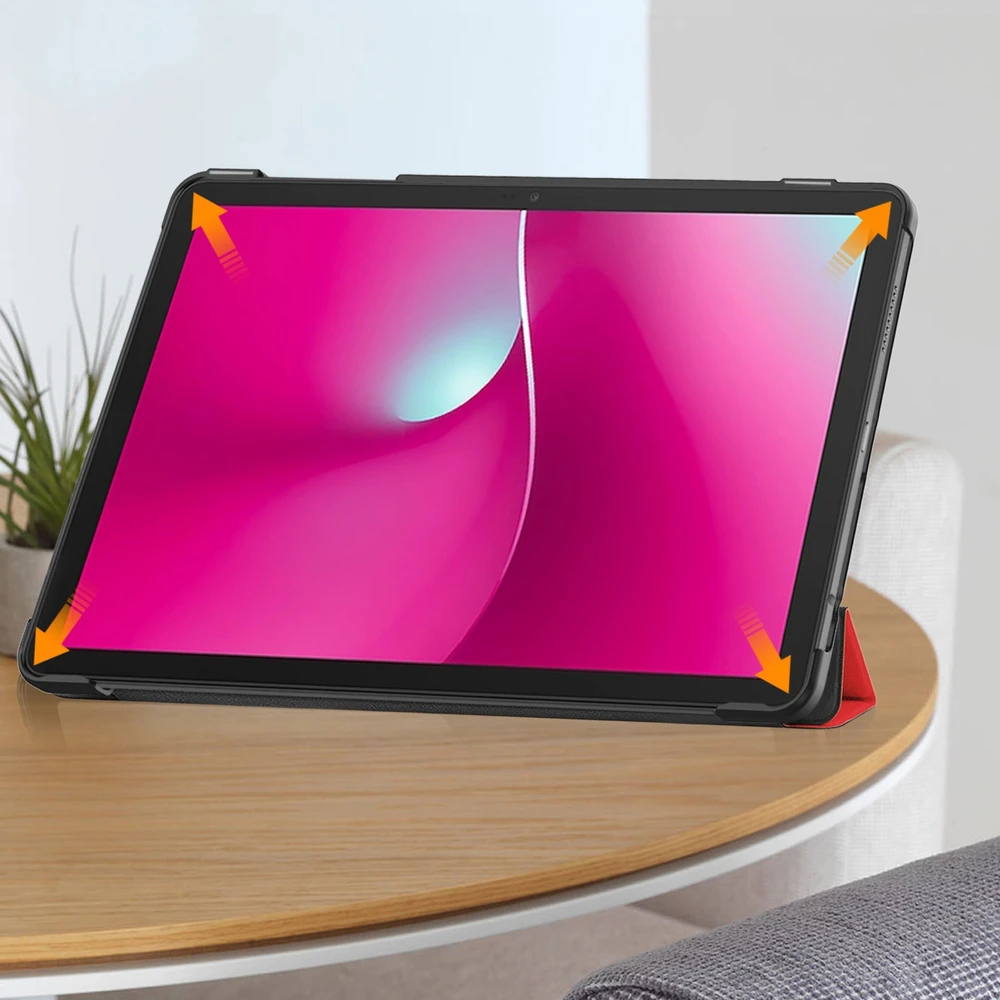 Planšetinio kompiuterio dėklas Strado-Tech Smart skirtas T-Mobile T Planšetė 2 10.1 5G 2025 su dangteliu, raudonas – apsauginis su stovu