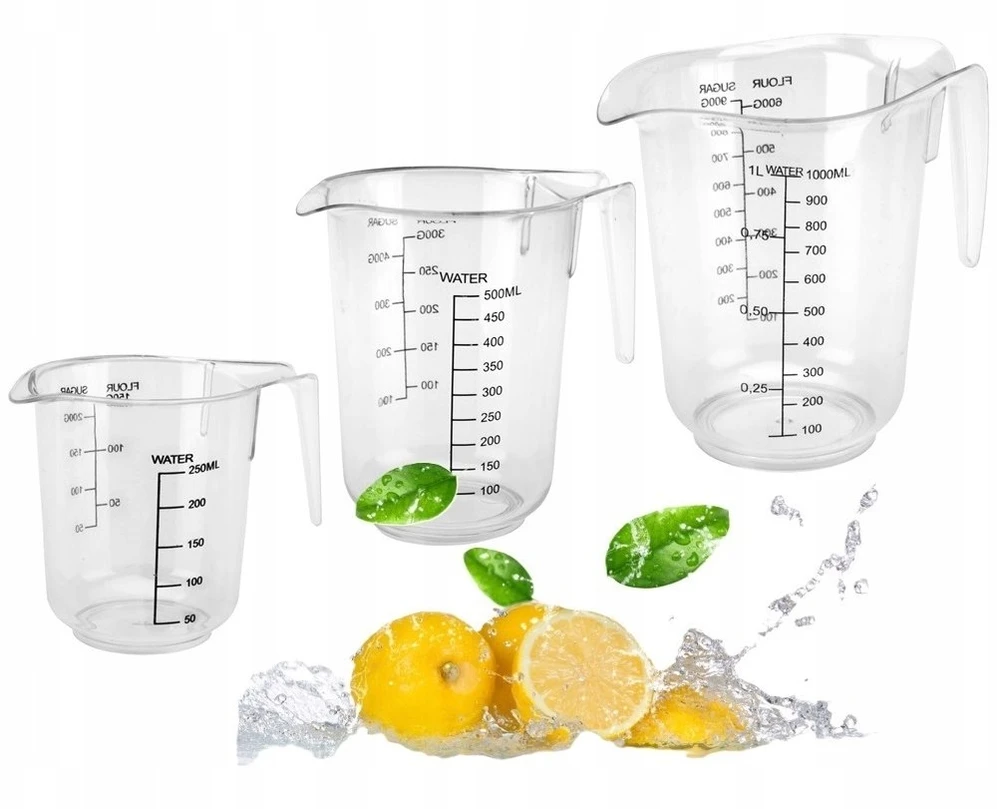 Ravi Decor PLAST Rinkinys virtuviniai ąsočiai su matavimo puodeliu 0,25 l 0,5 l 1 l / 3 vnt.