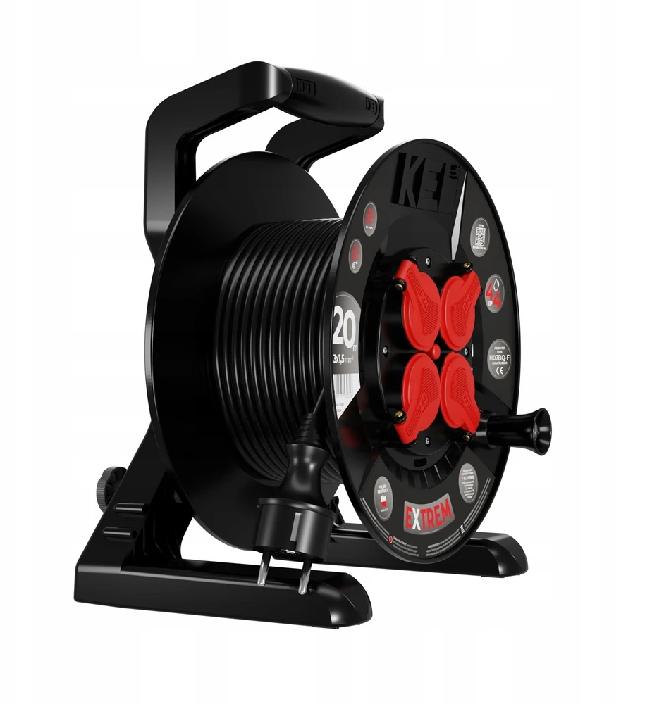 KEL Przedłużacz bębnowy extrem line, 4x2p+su, ip44, 16a, h07bq-f, 3×1,5, 20m, juoda