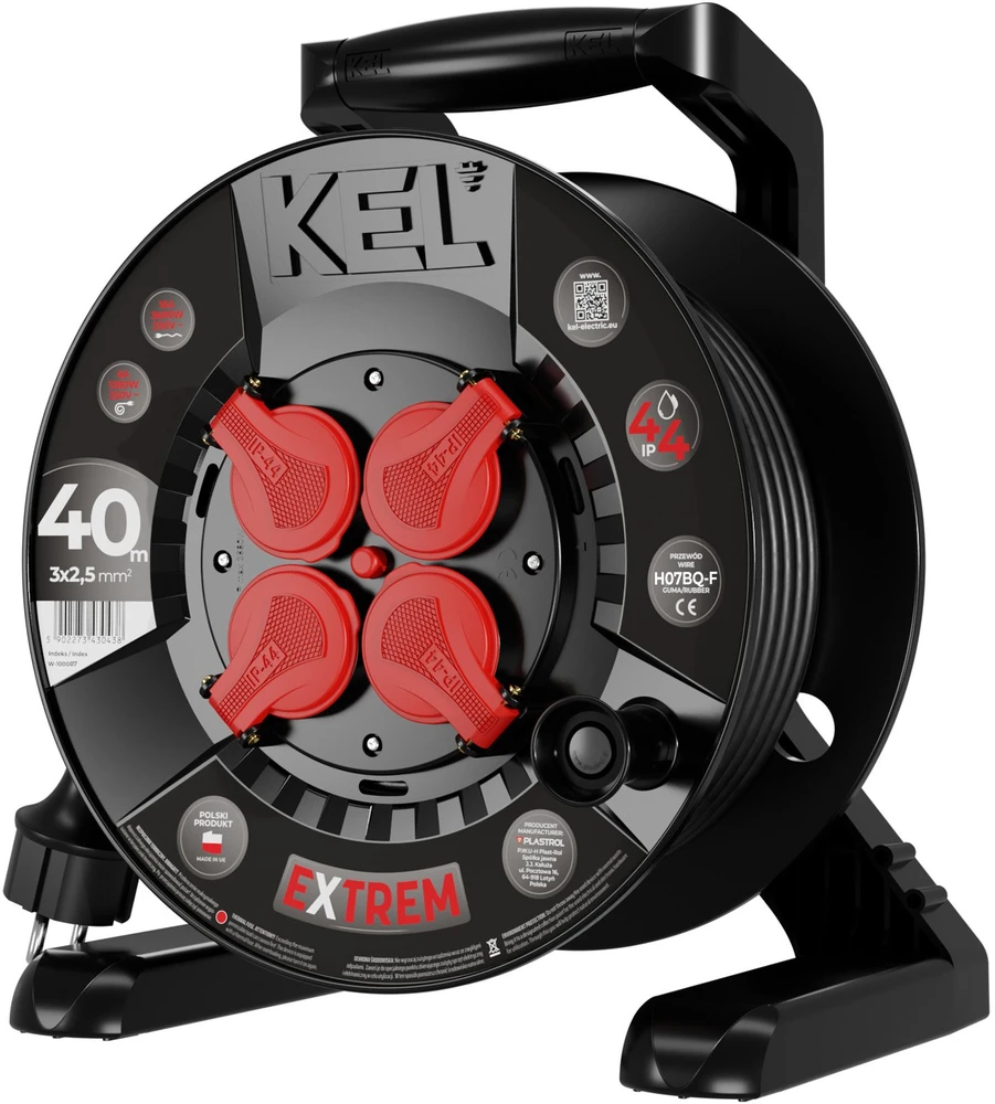 KEL Przedłużacz bębnowy extrem line, 4x2p+su, ip44, 16a, h07bq-f, 3×2,5, 40m, juoda