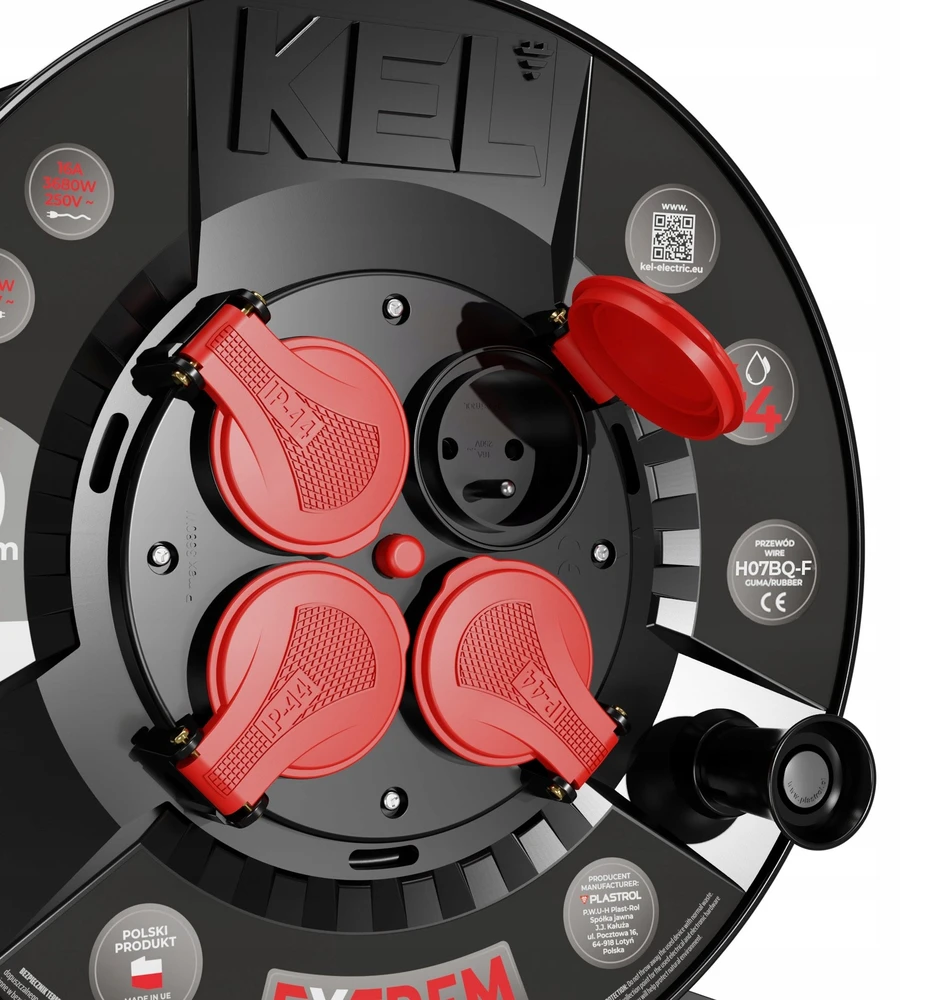 KEL Przedłużacz bębnowy extrem line, 4x2p+su, ip44, 16a, h07bq-f, 3×1,5, 20m, juoda