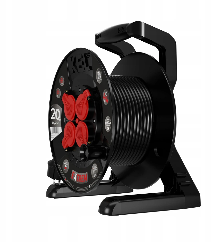 KEL Przedłużacz bębnowy extrem line, 4x2p+su, ip44, 16a, h07bq-f, 3×1,5, 20m, juoda