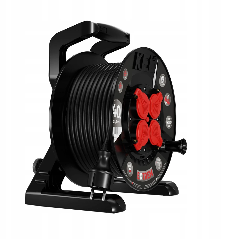 KEL Przedłużacz bębnowy extrem line, 4x2p+su, ip44, 16a, h07bq-f, 3×2,5, 40m, juoda
