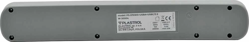 Plastrol Przedłużacz 5-gniazdowy schuko su włącznikiem i gniazdami usb-a i usb-c