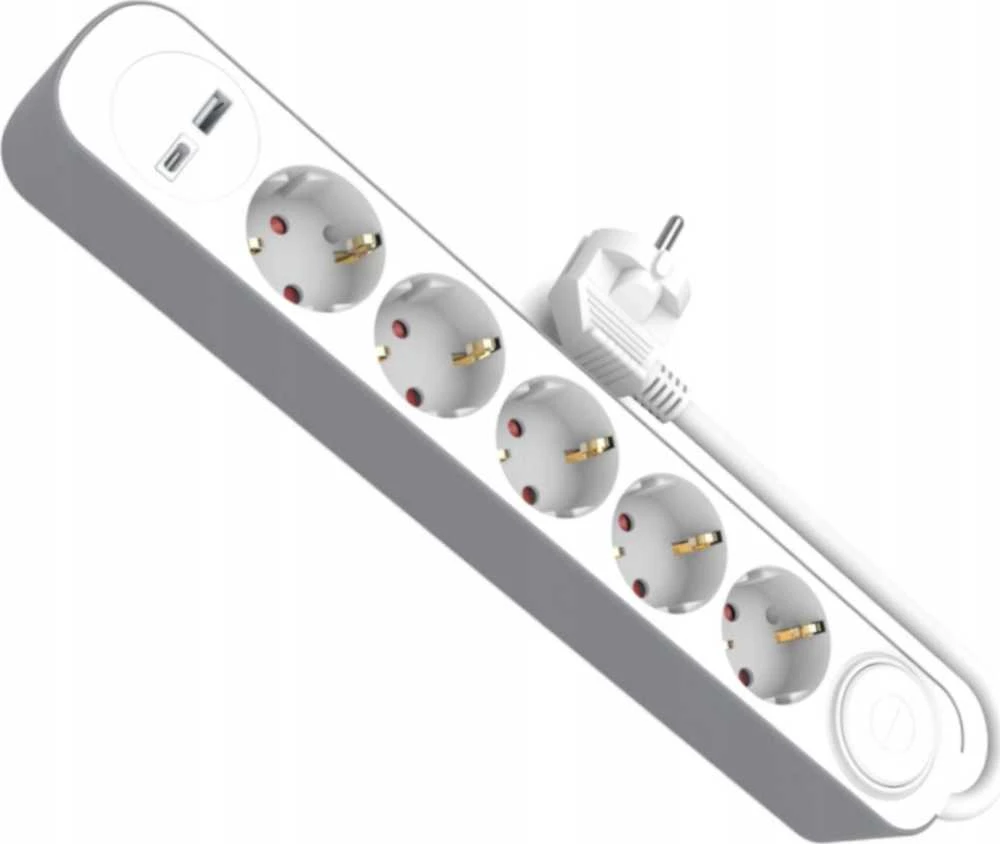 Plastrol Przedłużacz 5-gniazdowy schuko su włącznikiem i gniazdami usb-a i usb-c