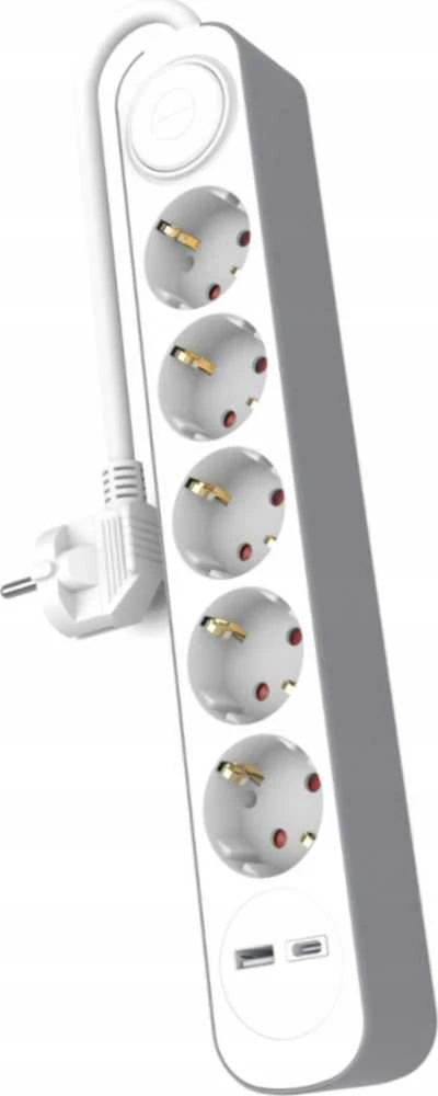 Plastrol Przedłużacz 5-gniazdowy schuko su włącznikiem i gniazdami usb-a i usb-c