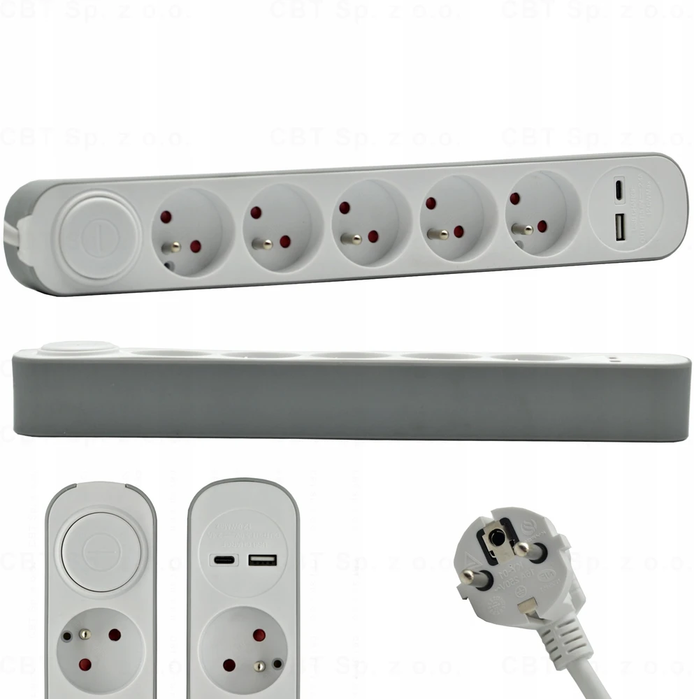 Plastrol Przedłużacz stały 5x schuko jungiklis oraz 1xUSB A 1xUSB C 1,5m PS-570SWS+USBA+USBC/1,5 E W-30009