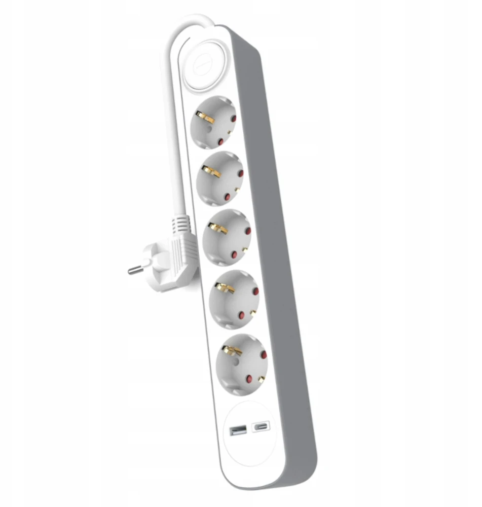 Plastrol Przedłużacz stały 5x schuko jungiklis oraz 1xUSB A 1xUSB C 1,5m PS-570SWS+USBA+USBC/1,5 E W-30009