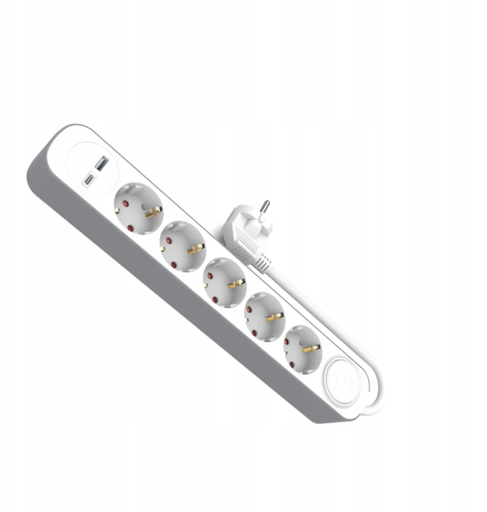 Plastrol Przedłużacz stały 5x schuko jungiklis oraz 1xUSB A 1xUSB C 1,5m PS-570SWS+USBA+USBC/1,5 E W-30009