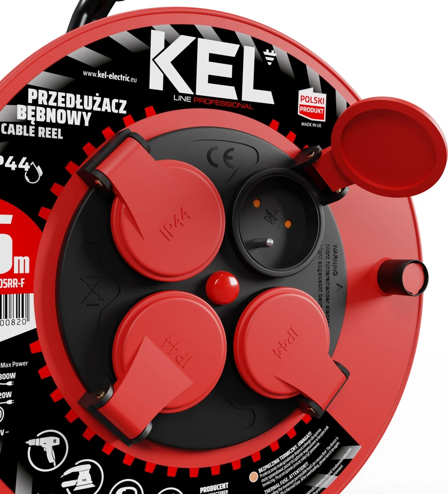 Kel Plastrol Būgninis ilgintuvas PROFESSIONAL LINE, 4x2p+Z, IP44, 16A, H05RR-F, 3x1,5, 25m, juoda (W-97054)