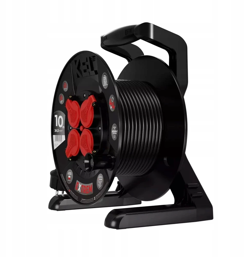 Plastrol Būgninis ilgintuvas EXTREME LINE 4 lizdai su įžeminimu IP44 16A H05RR-F 3x1,5 10m juoda W-100020