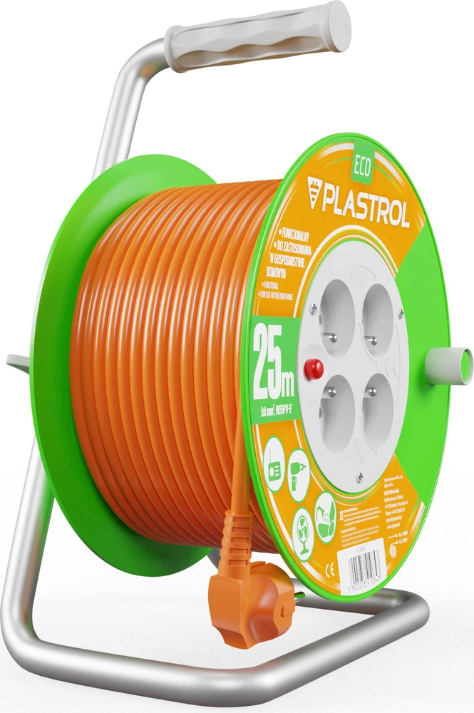 Plastrol Standartinis linijos būgno prailginimo laidas 25m H05V-F 3x1 4xGS 10A oranžinis (W-98947)