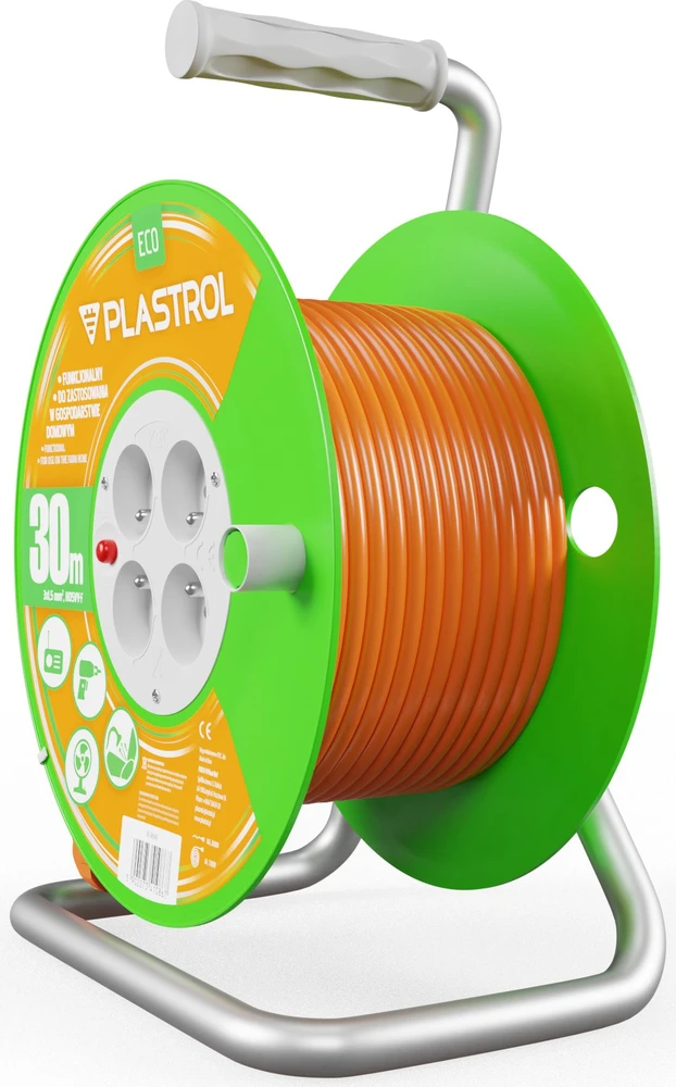 Plastrol Standartinis linijos būgno prailginimo laidas 30m H05V-F 3x1.5 4xGS 16A oranžinė (W-98949)