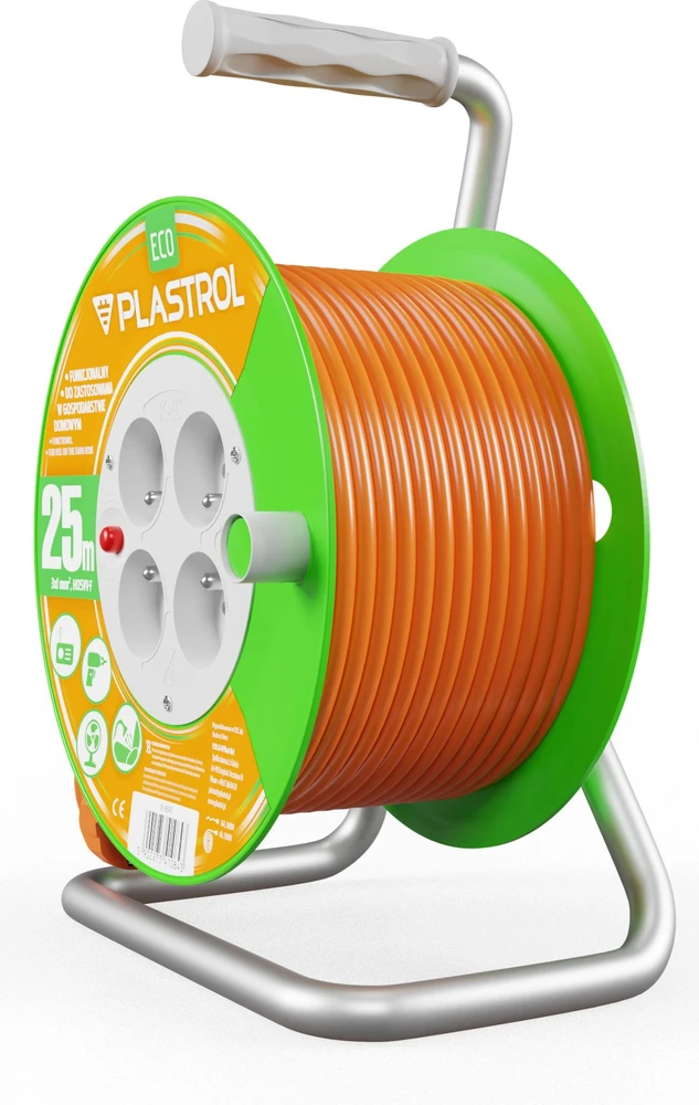 Plastrol Standartinis linijos būgno prailginimo laidas 25m H05V-F 3x1 4xGS 10A oranžinis (W-98947)