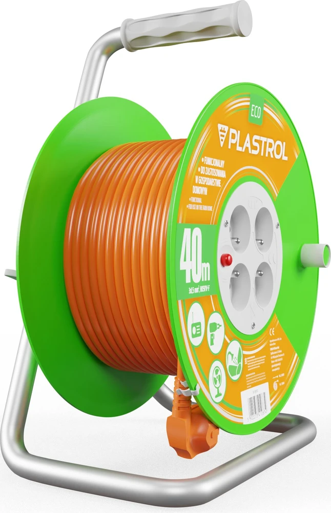Plastrol Standartinis linijos būgno prailginimo laidas 40m H05V-F 3x1.5 4xGS 16A oranžinė (W-98950)