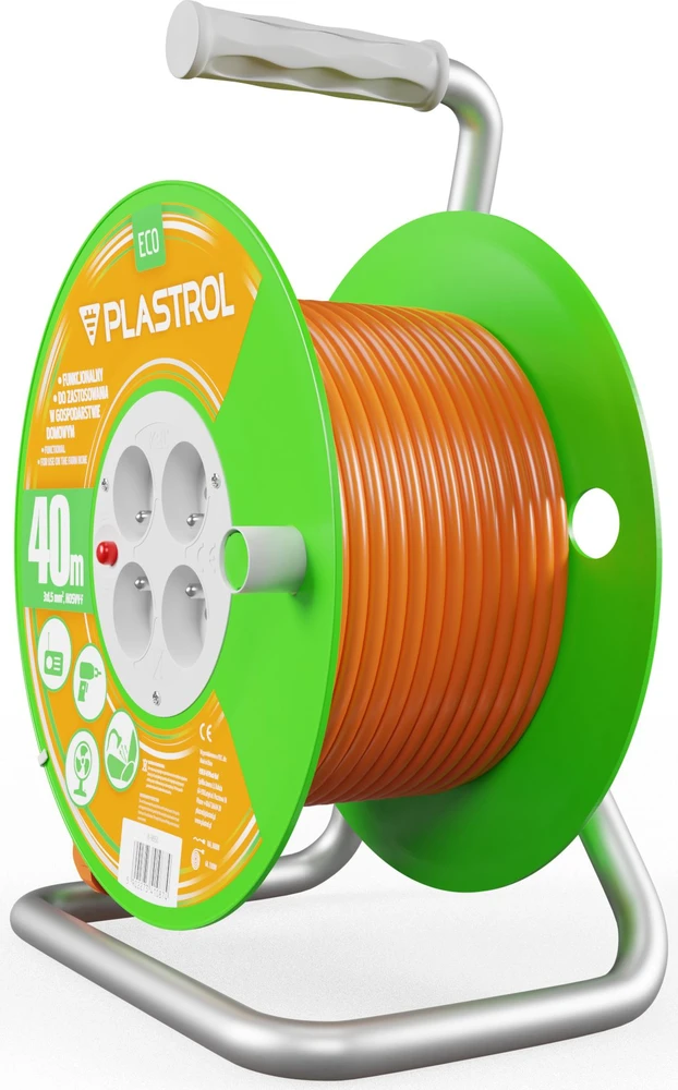 Plastrol Standartinis linijos būgno prailginimo laidas 40m H05V-F 3x1.5 4xGS 16A oranžinė (W-98950)
