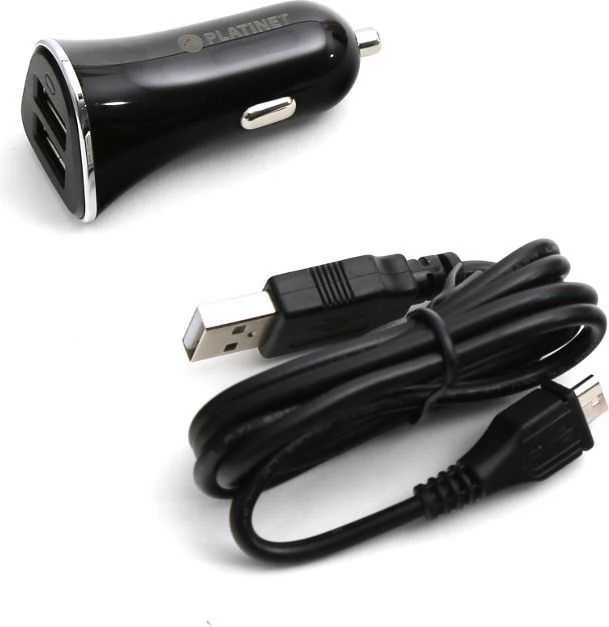 Automobilinis Įkroviklis - Platinet 3×USB 5,2 A Su Laidu, Juodas