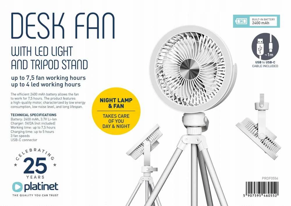 Platinet įkraunamas ventiliatorius PRDF0556 2400mAh (46055)