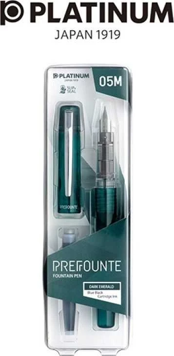 Platinum Pióro wieczne Prefounte Dark Emerald, M, w plastikowym opakowaniu, na blistrze, žalia