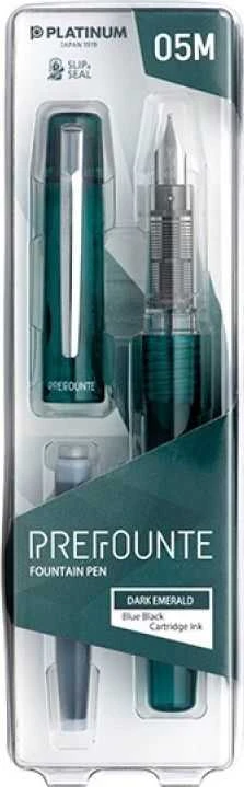 Platinum Pióro wieczne Prefounte Dark Emerald, M, w plastikowym opakowaniu, na blistrze, žalia