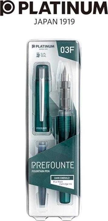 Platinum Platininis „Prefounte Dark Emerald“ plunksnakotis, F, plastikinėje pakuotėje, blisterinėje pakuotėje, žalia